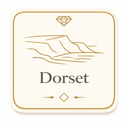 Wedding Suppliers Dorset badge with gold Dorset coastline illustration on a cream textured background