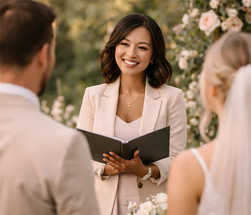 Dorset wedding celebrant leading a romantic outdoor wedding ceremony