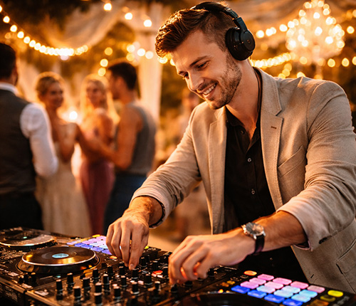 Dorset wedding DJs creating a vibrant dancefloor at a wedding reception