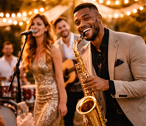 Dorset wedding band performing live music at a summer wedding reception