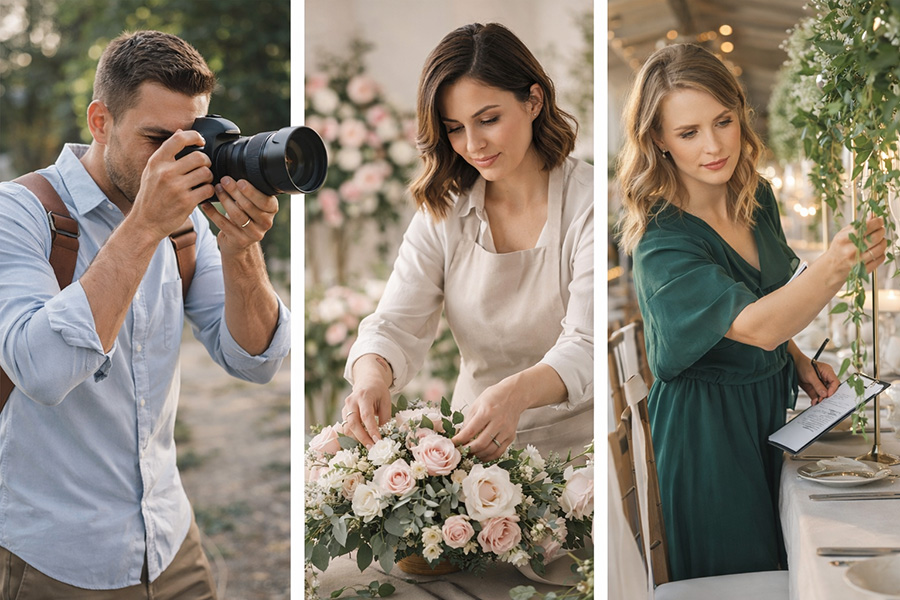 Trusted wedding suppliers in the UK including a photographer, florist and venue stylist