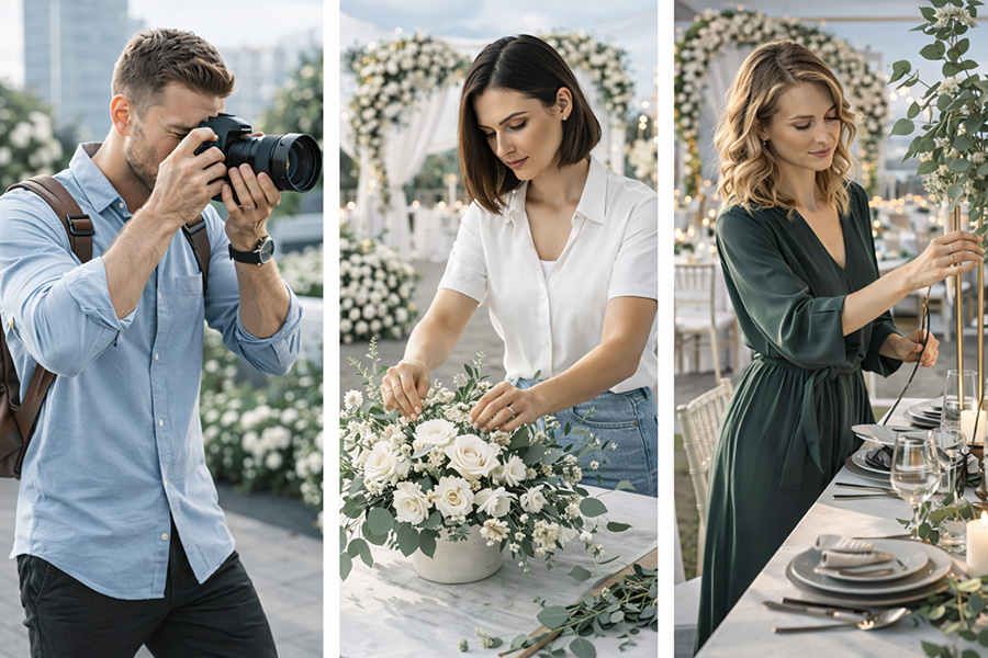 Trusted wedding suppliers in the UK including a photographer, florist and venue stylist