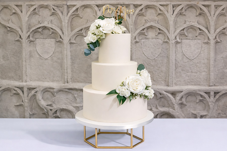 three tier wedding cake by Contempo Cakes Bournemouth with white roses