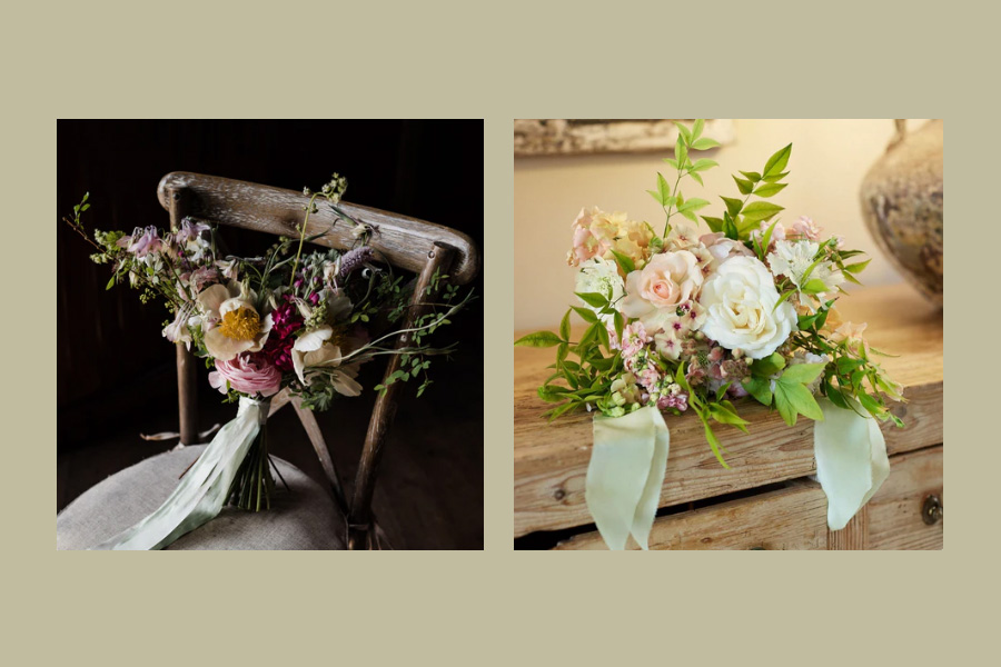 Seasonal garden style wedding bouquets with locally grown flowers by Dorset Flower Co