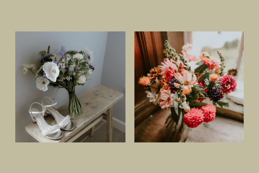 Seasonal wedding flower arrangements with locally grown blooms by Dorset Flower Co