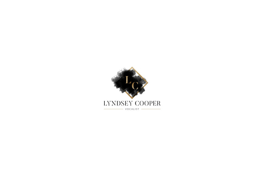 Lyndsey Cooper wedding singer logo with elegant typography and a soft abstract emblem on a light background
