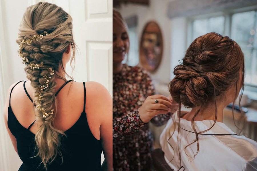 Bridal Hair by Abby Hampshire wedding hair stylist creating elegant braided bridal updo hairstyles