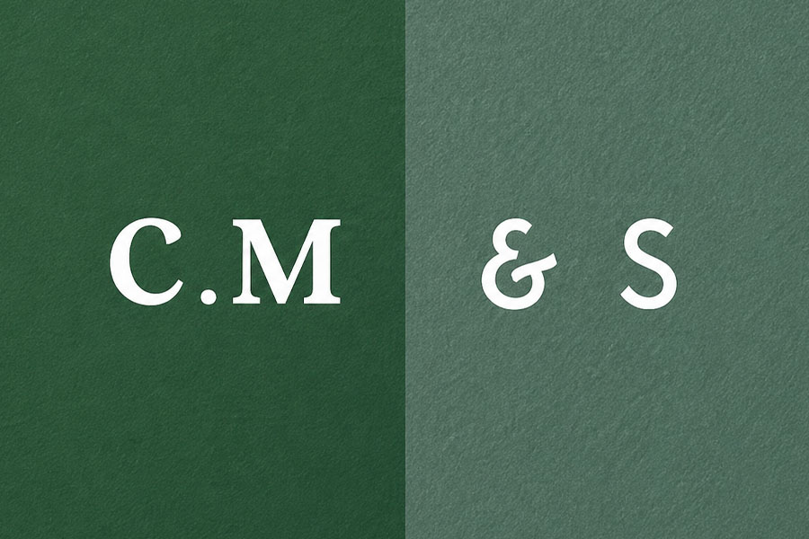 Careys Manor wedding open day Hampshire May green textured logo with C M and S monogram