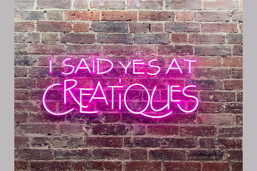 Creatiques wedding dress shop Southsea Hampshire bridal boutique neon sign I said yes at Creatiques