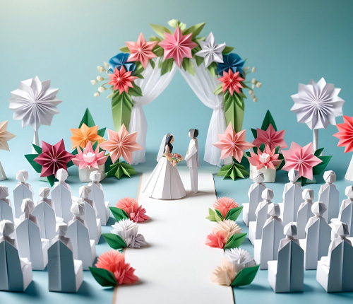 Grid of creative wedding details including pouring art keepsake, live wedding painting and handcrafted elements 