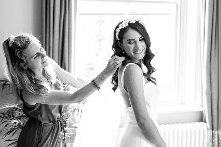Bridal hair styling by Ashleigh Mellor during morning wedding preparations