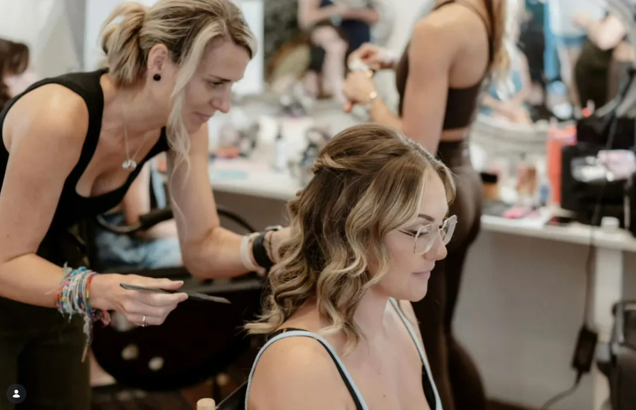 Hair by Ashleigh Mellor Dorset bridal hair stylist styling brides hair on the wedding morning