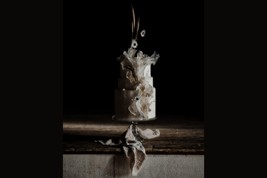 luxury modern wedding cake with artistic sugar detailing and textured design by Bonita Bakes