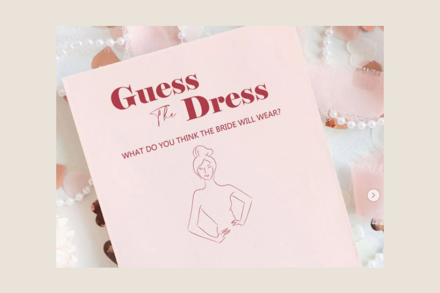 Poole wedding stationery guess the dress bridal shower game card designed for wedding celebrations