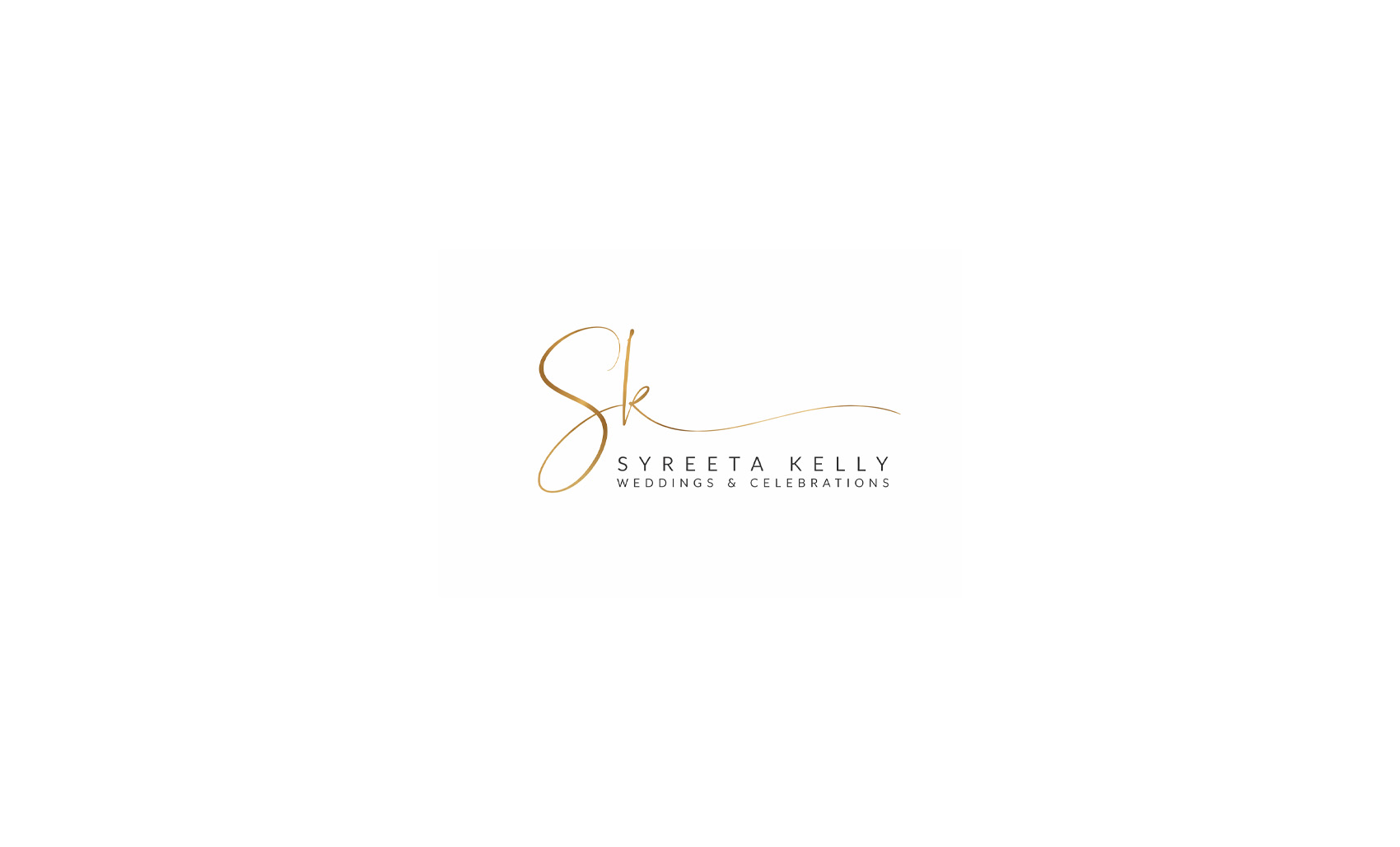 Syreeta Kelly Weddings & Celebrations logo with gold SK monogram and elegant script design