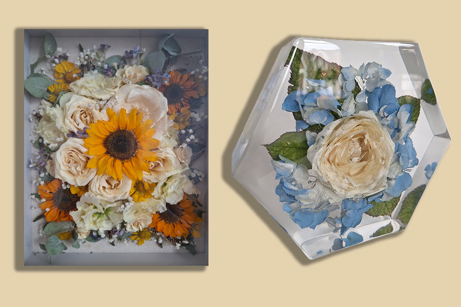 wedding flower preservation resin frame and block bouquet keepsake