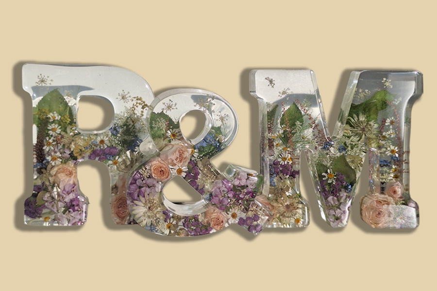 wedding flower preservation resin initials keepsake bouquet preservation
