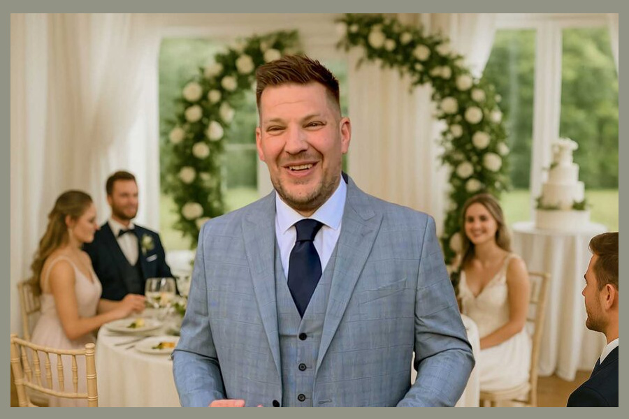 Professional Wedding Host and Wedding MC speaking during a wedding reception in the UK