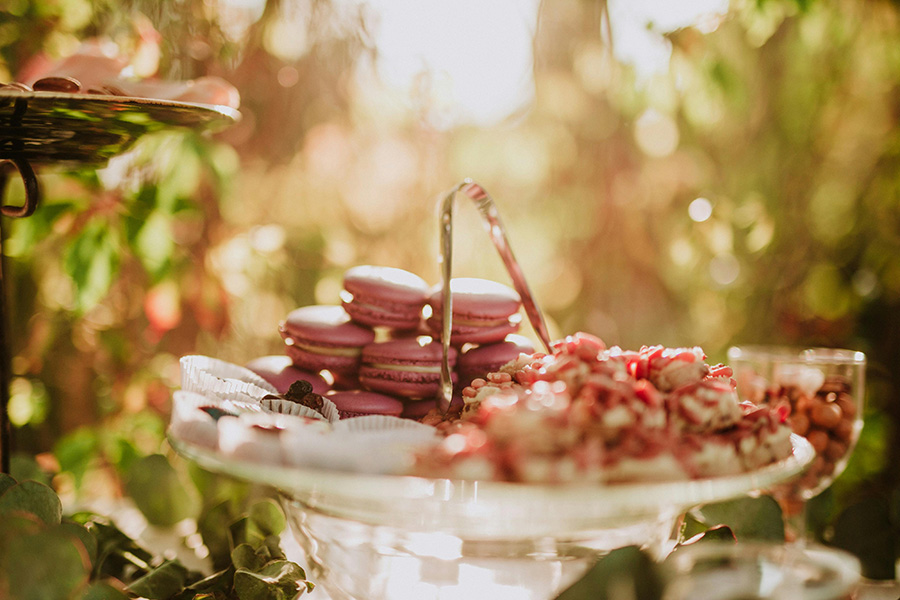 Luxury wedding dessert table with macarons and sweet treats at a Wiltshire wedding
