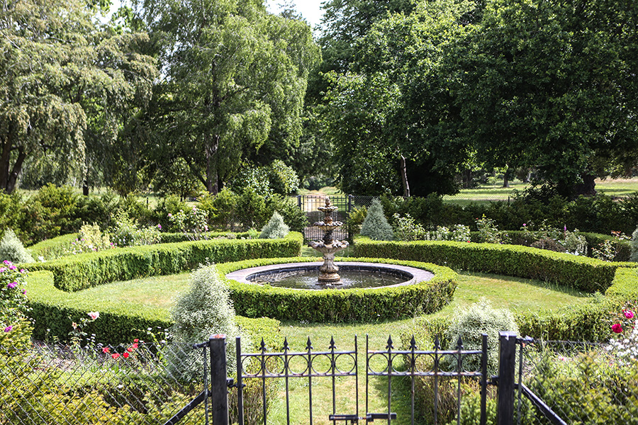Formal gardens at Efford Park Manor, a beautiful setting for wedding weekends in Hampshire and luxury country house celebrations.