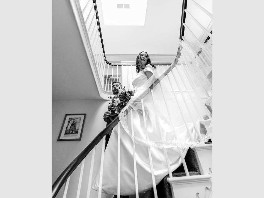 fairlawn-house-wedding-staircase-amesbury-wiltshire Bride and groom on the elegant staircase at Fairlawn House in Amesbury Wiltshire